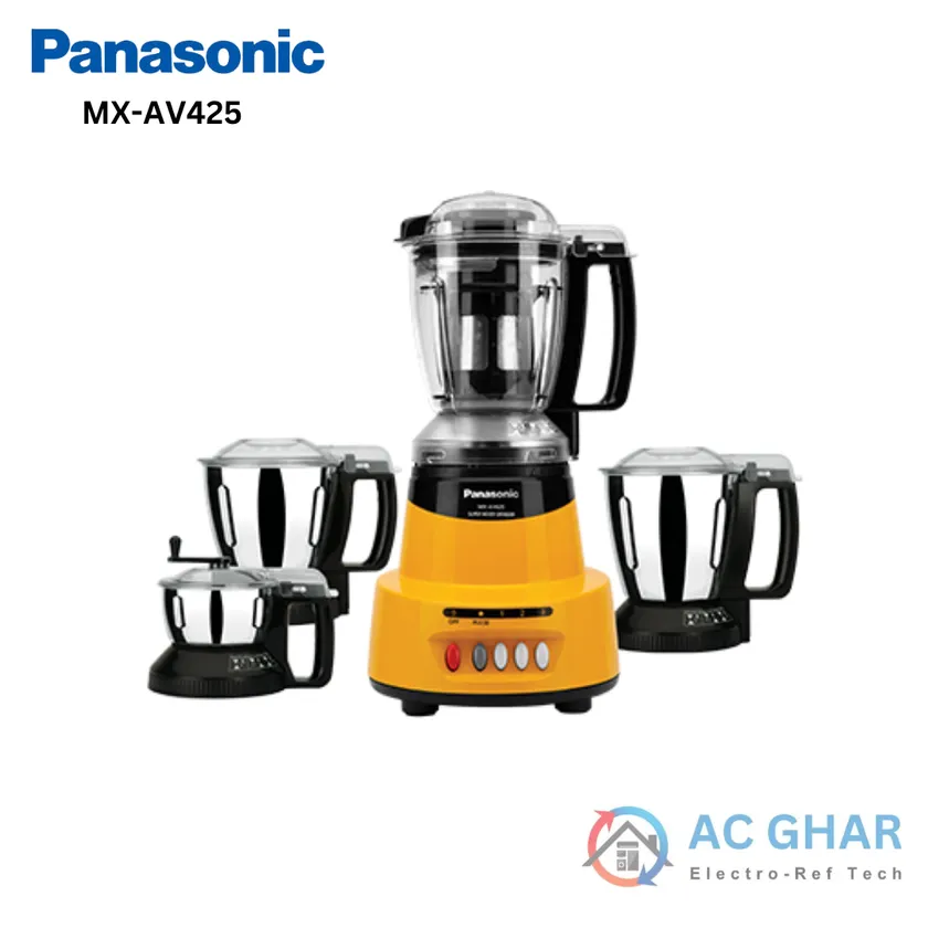 Panasonic 3 Steel Jars Mixer Grinder 1 Juicer jar MX AV425 QUARTZ YELLOW AC GHAR