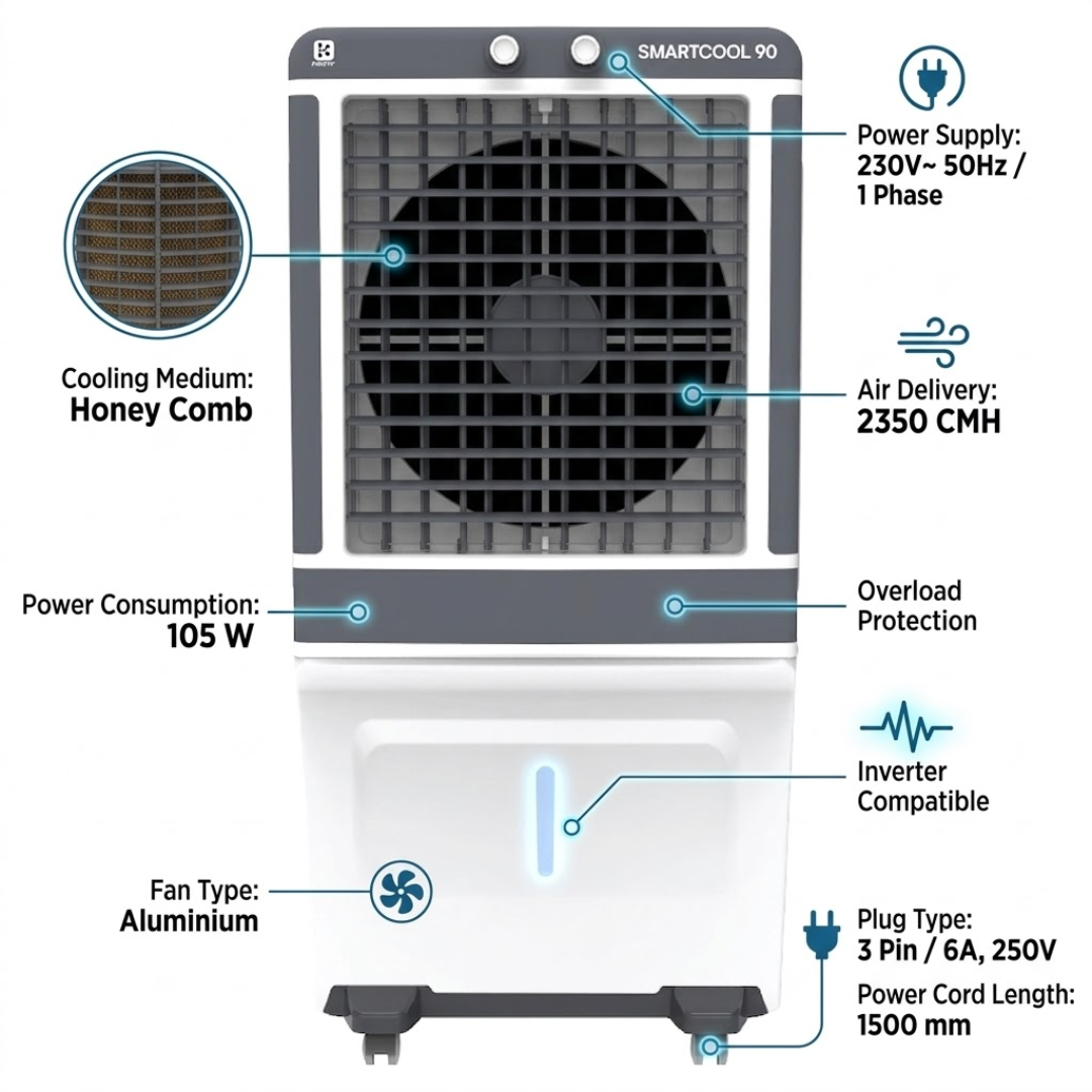 Kent 90 Liter Slim Desert Air Cooler - SMARTCOOL SD 90L