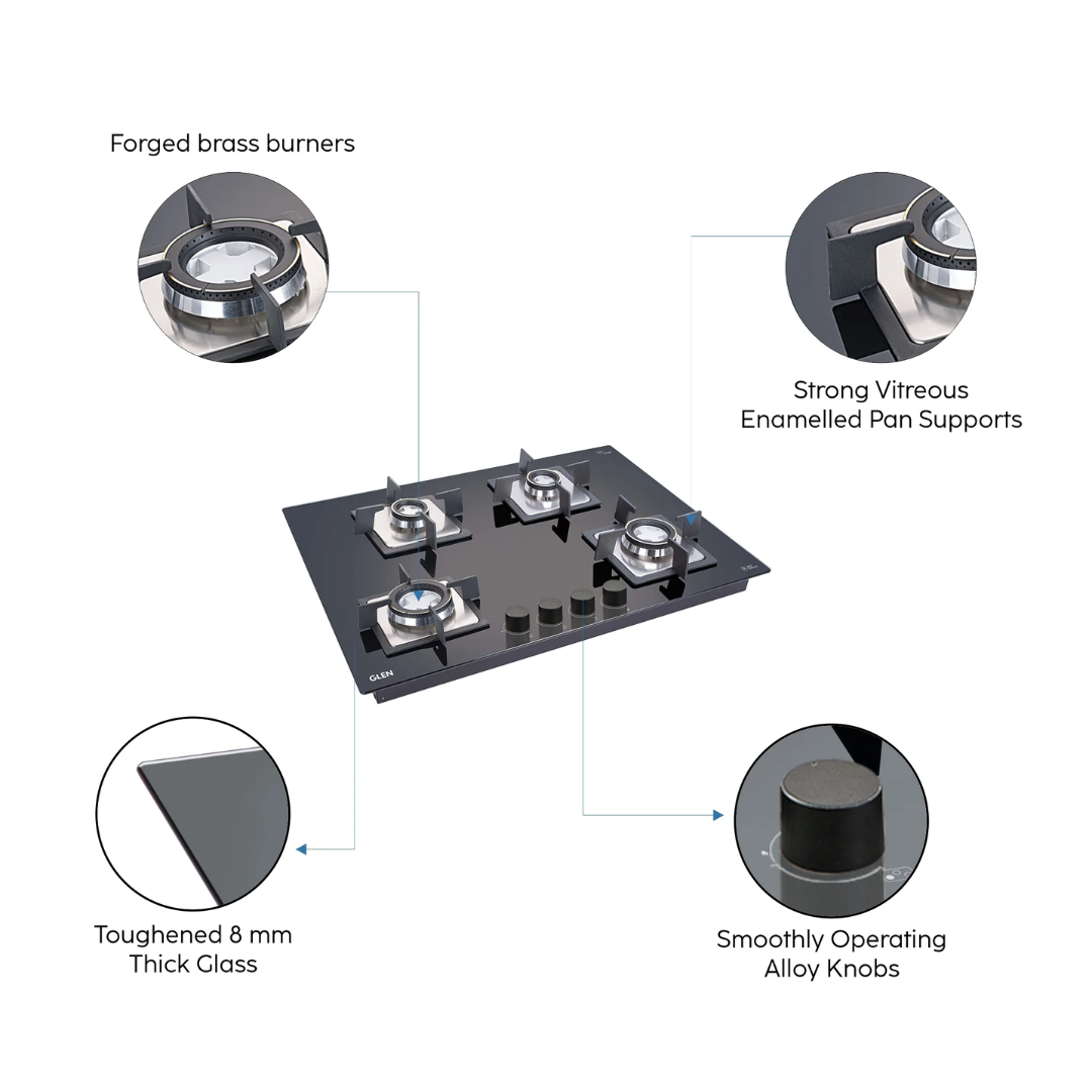Glen 4 Burner Built In Gas Hobs - GL 1074 SQ HT DB 2TR77