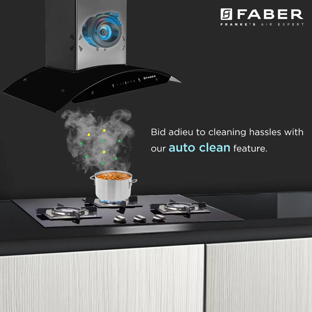 Faber 90 cm Baffle Filter Auto Cleam Chimney - HOOD ELLORA 3D IN HC SC BF BK 90