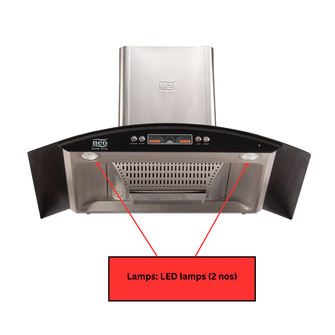 Neo 90 cm Baffle Filter Wall Mount Chimney - Glass Hood Baffle Touch