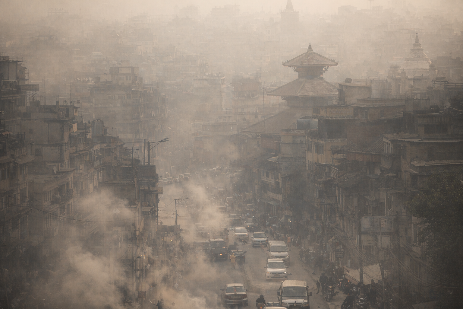 Causes of Air Pollution in Kathmandu Nepal Vehicle emissions and construction dust causing Kathmandu air pollution