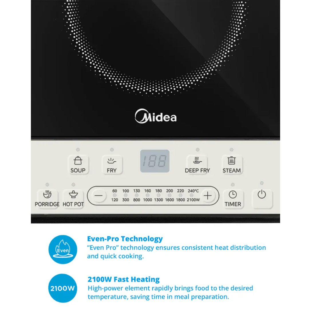 Midea induction cooktop touch control panel 6 cooking programs 7 safety protection
