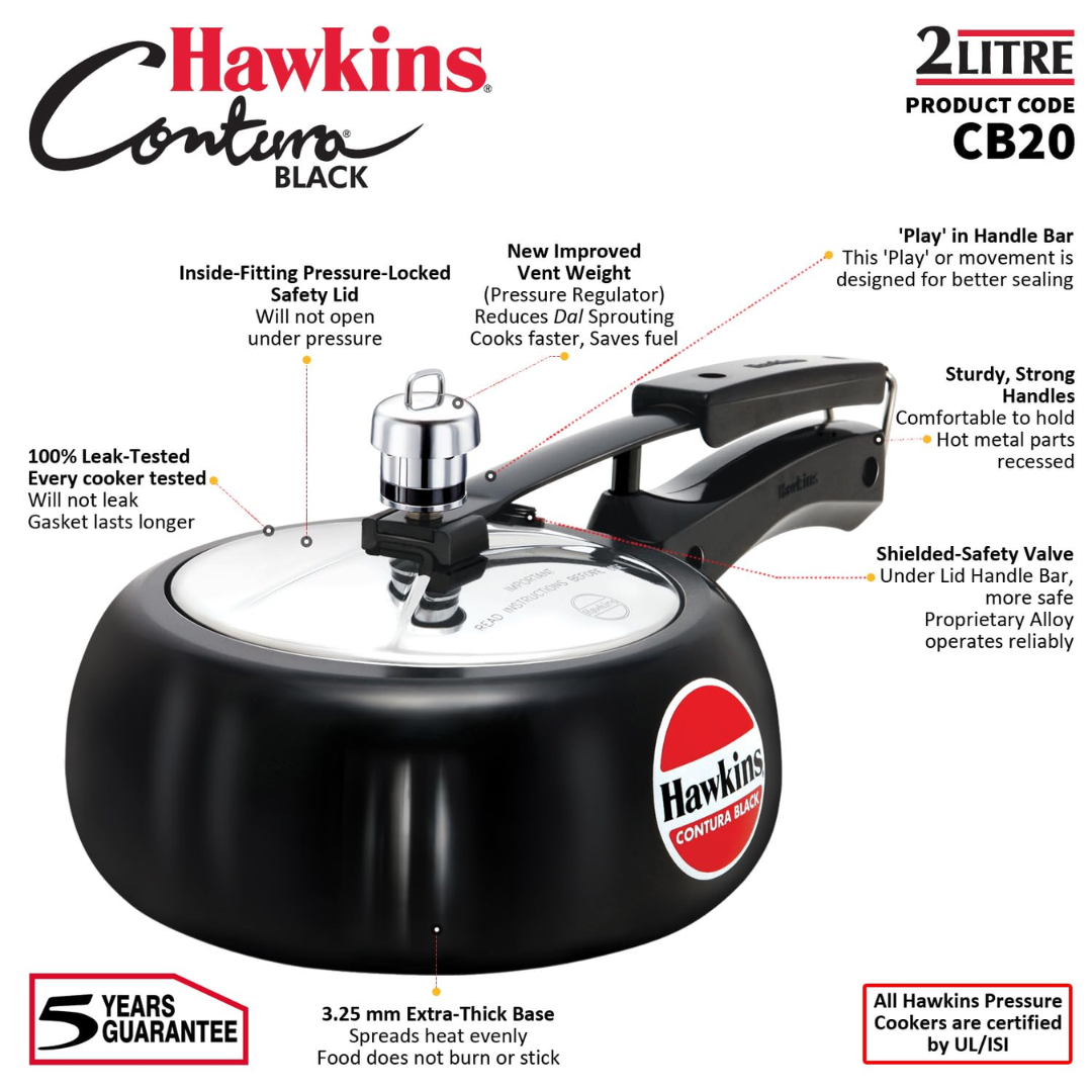 Hawkins Contura Black 2 ltrs Pressure Cooker - CB20