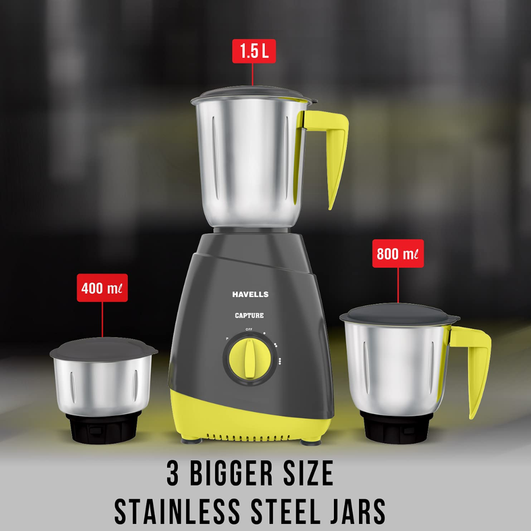 Havells 3 SS Jars Super Mix NV  Mixer Grinder - GHFMGAGE 