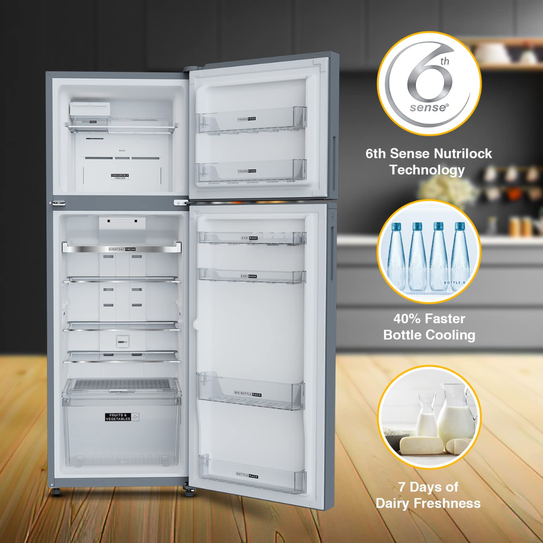 Whirlpool 360L 21688 Double Door Refrigerator - IFPRO INV CNV 375 ILLUSIA STEEL(2S)-TL