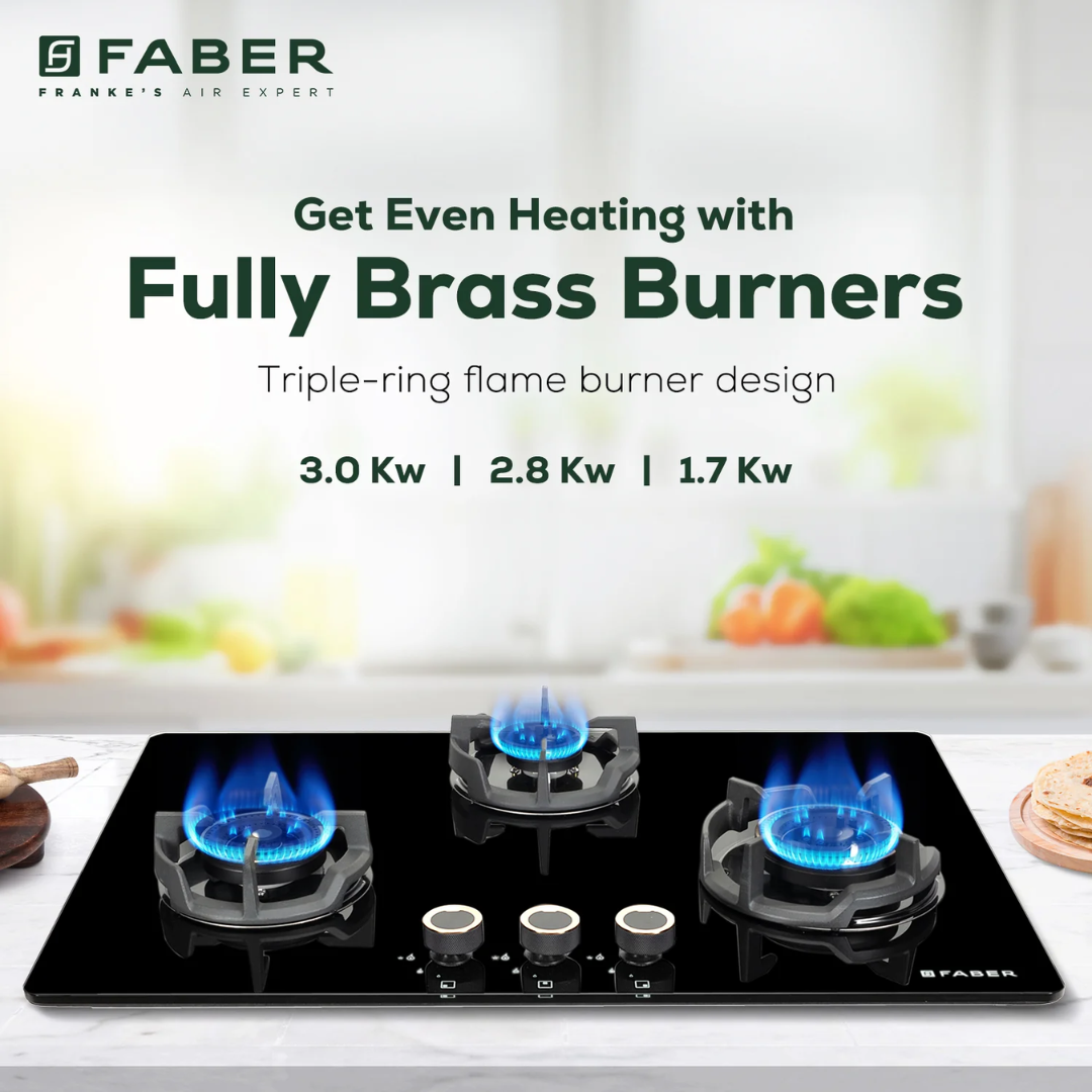Faber 75 cm 3 Burner Auto Ignition Gas Burner - HOB EXPERIA HT 753 ALU AI FFD