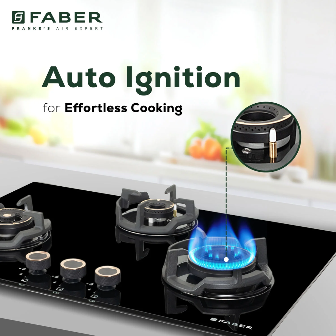 Faber 75 cm 3 Burner Auto Ignition Gas Burner - HOB EXPERIA HT 753 ALU AI FFD
