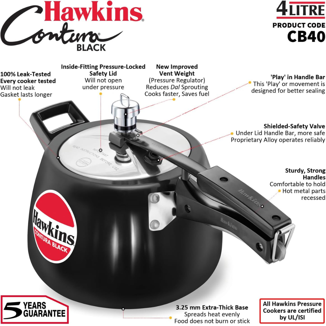 Hawkins Contura Black 3 ltrs Pressure Cooker - CB30