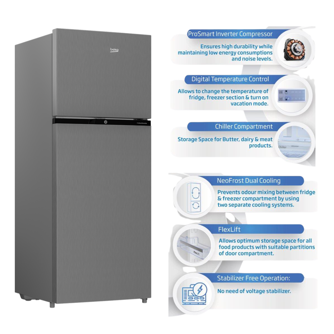 Beko 250 Liter Double Door Refrigerator - RDNE270DSE