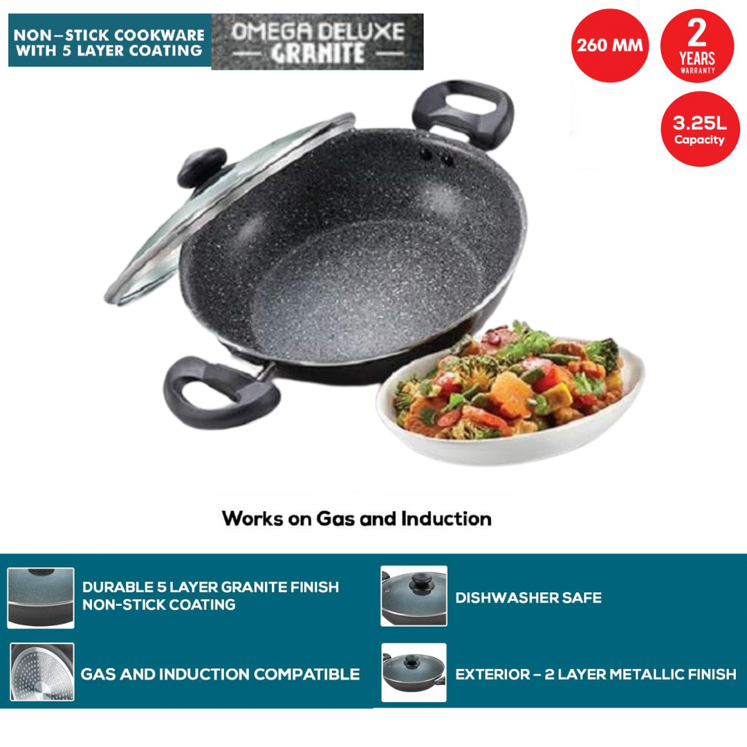  Prestige 2.4L Omega Deluxe Non-Stick Kadhai Induction Base Non-Stick Granite Finish