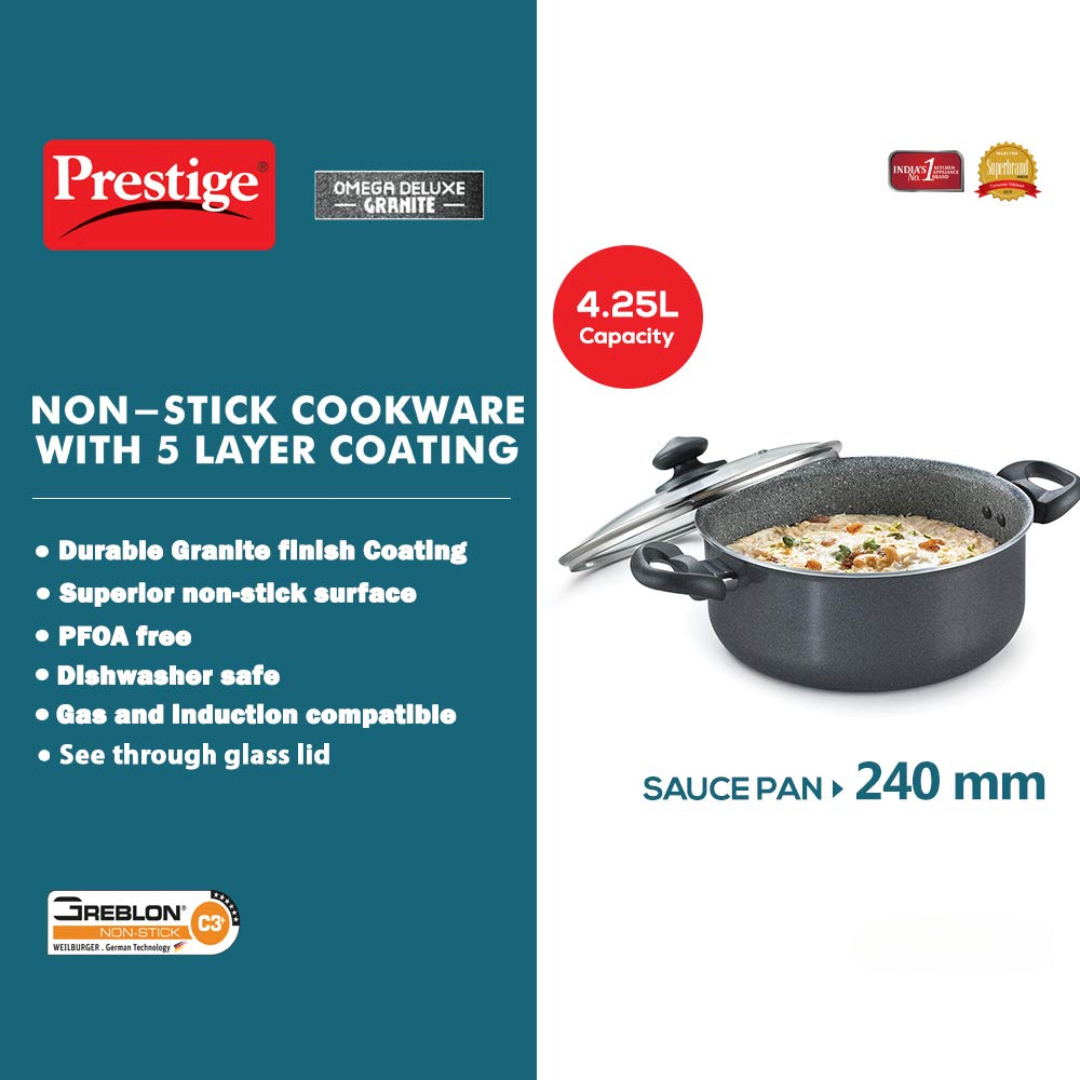Prestige 4.25L 24 cm Omega Deluxe Non-Stick Kadhai Induction Base Non-Stick Granite Finish