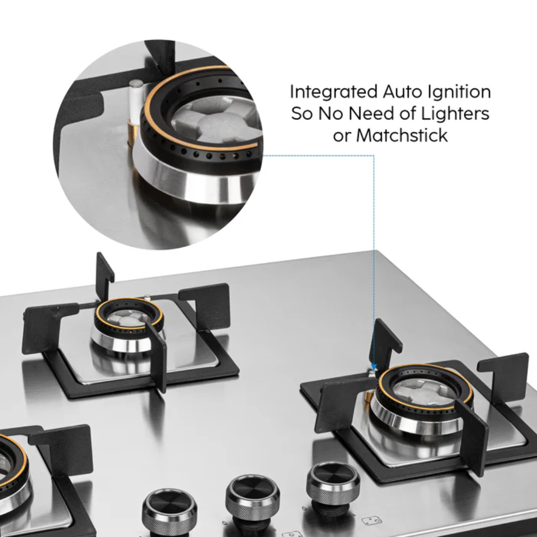 Glen 3 Burner 70 cm Stainless Steel Cooktops - 1073 SQ HT SS DB MTR 70