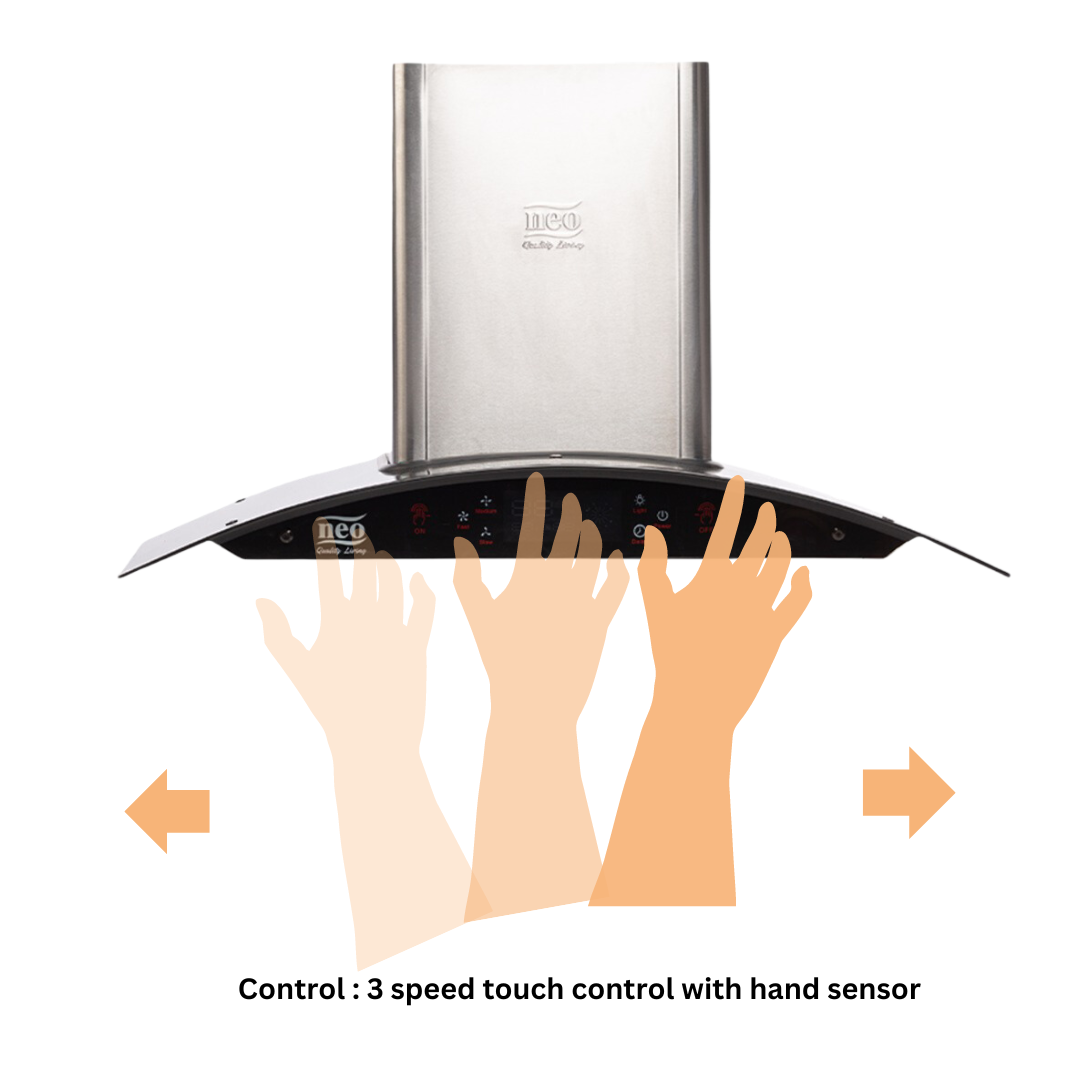 Neo 90 cm Baffle Filter Wall Mount Chimney - Glass Hood Baffle Touch