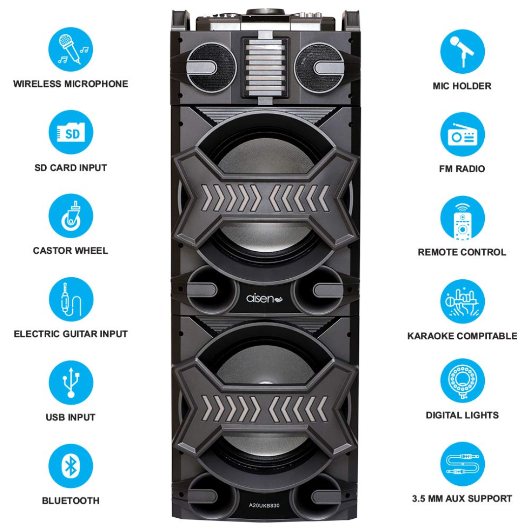 Aisen 180W RMS Walk & Rock Portable Hi-fi 180 W Bluetooth Tower Speaker - A20UKB830 