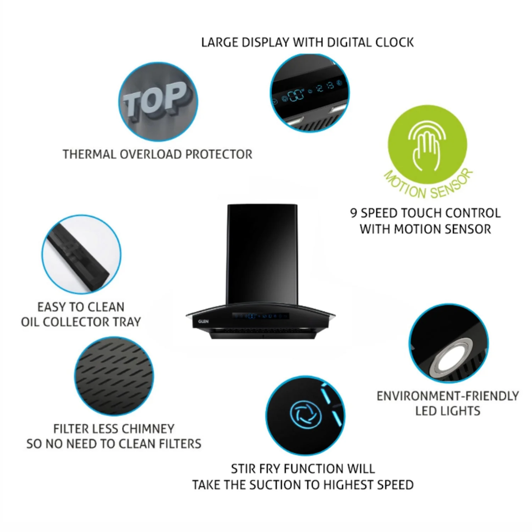 Glen 76 cm Auto Clean Chimney - CH 6005 BL AC 