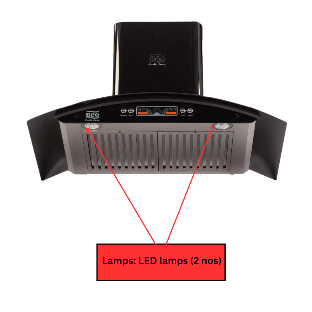 Neo 90 cm Baffle Filter Wall Mount Chimney - Glass Hood Baffle Touch