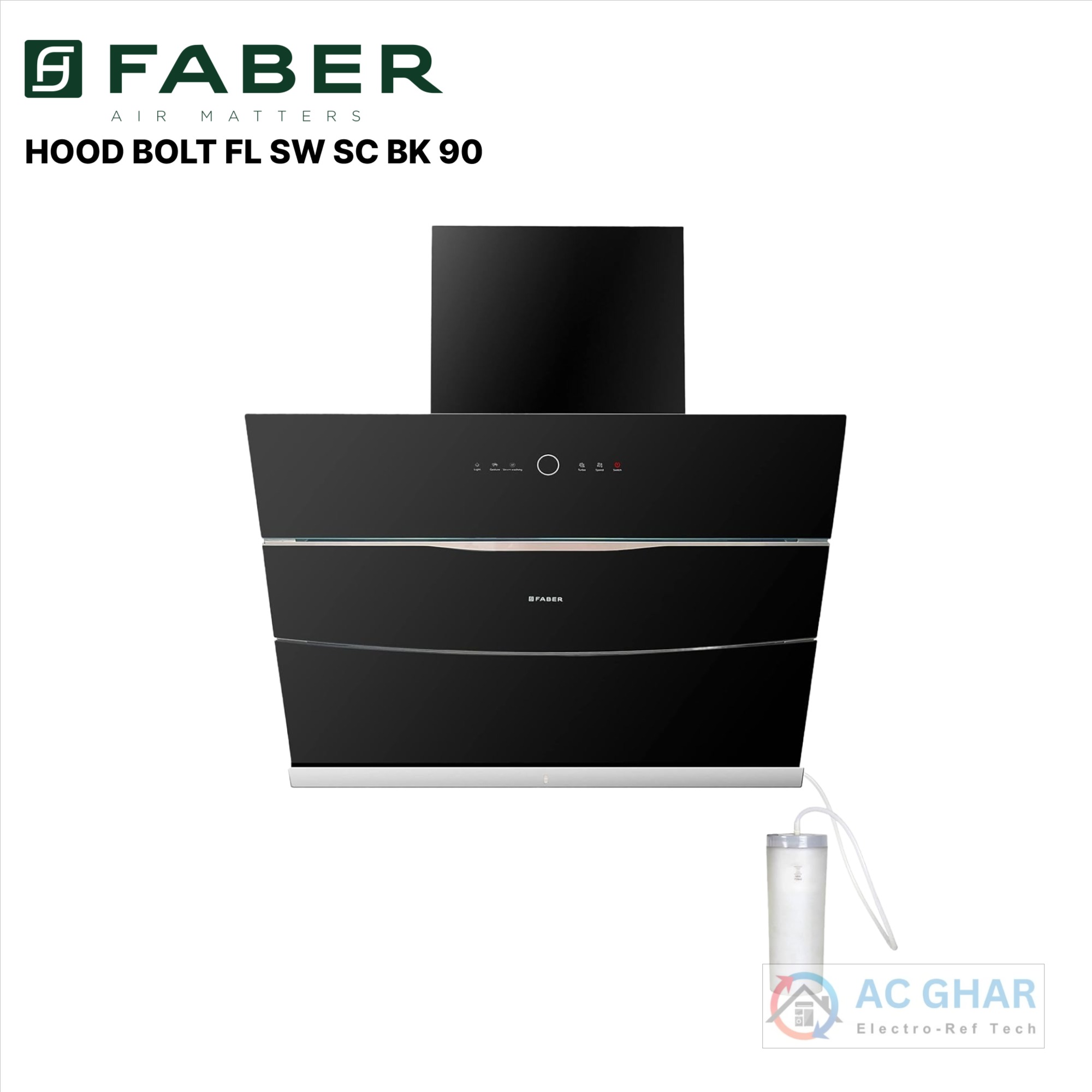 Faber 1500m3/hr Autoclean Steam Chimney (HOOD BOLT FL SW SC BK
90)