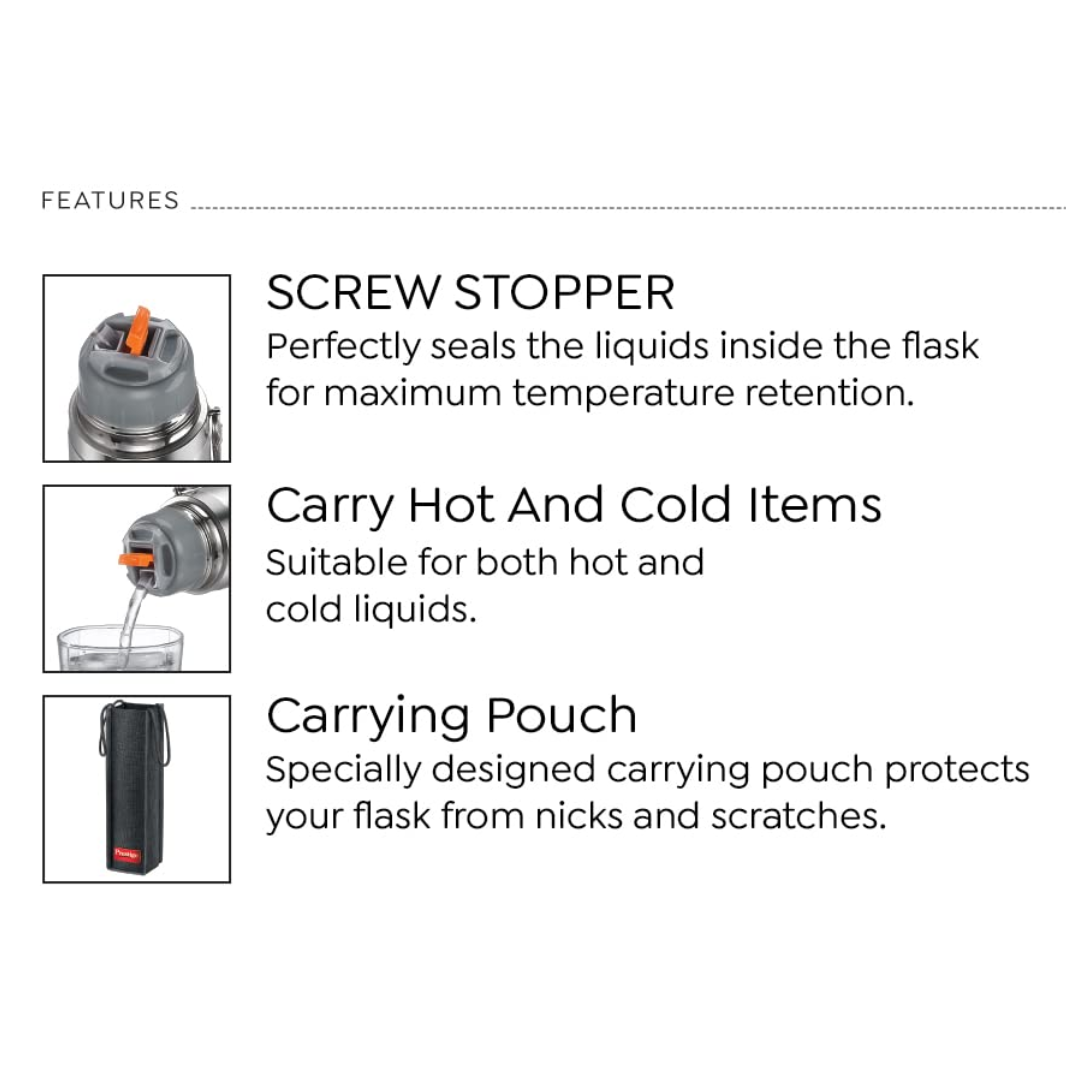 Prestige 1000 ml SS Steel Lid Lock with Bag - 99508 Thermopro Flask