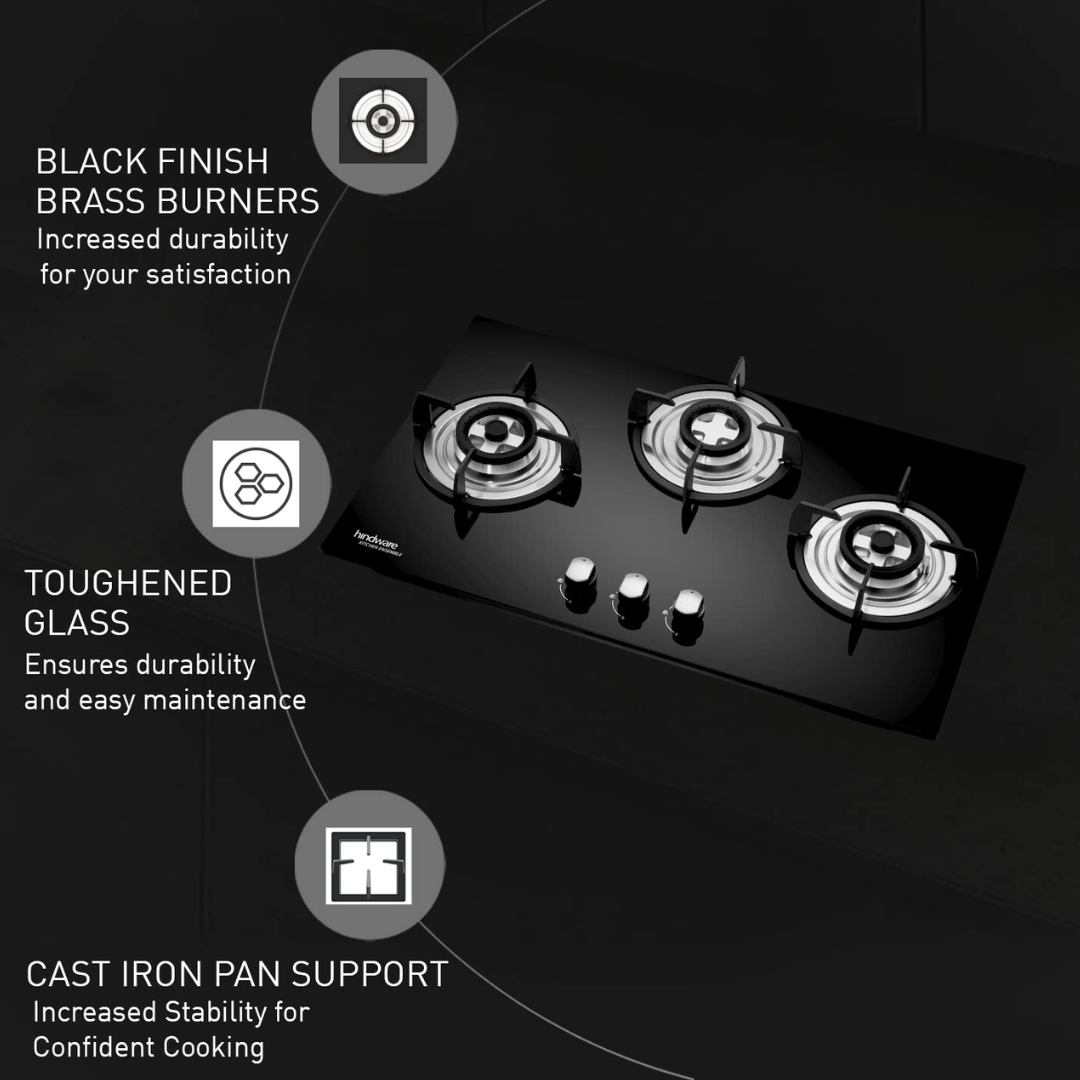 Hindware 3 Burner Auto Ignition Built in Hobs - HAZEL 3B 75