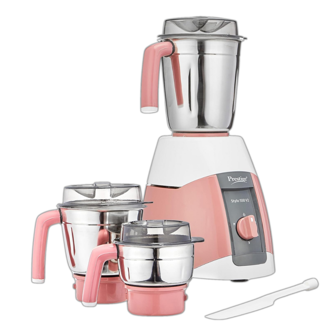 Prestige Plastic Stylo V2 750 Watt Mixer Grinder With 3 Jars (Red)