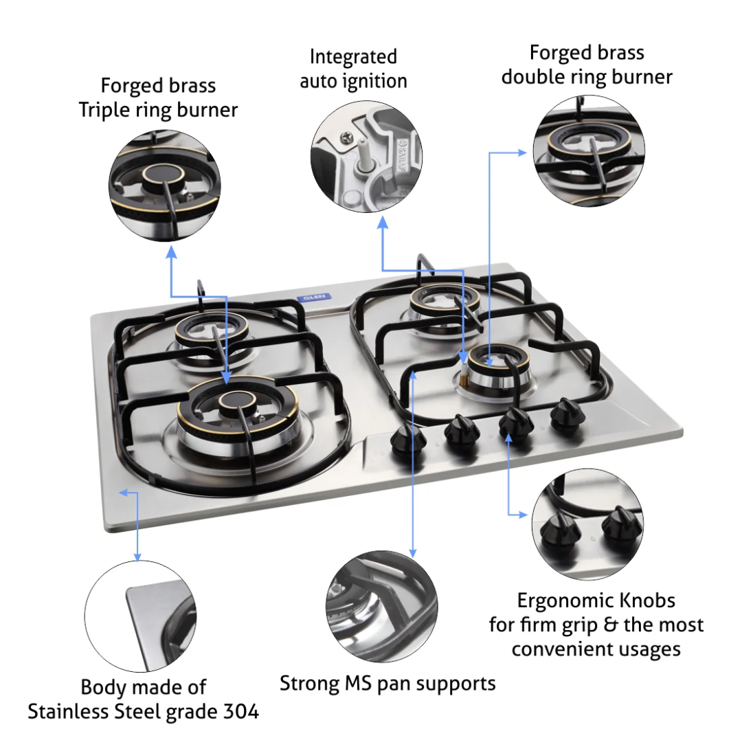 Glen 4 Burner Hob Top Stoves - BH 1061 SS DB TR