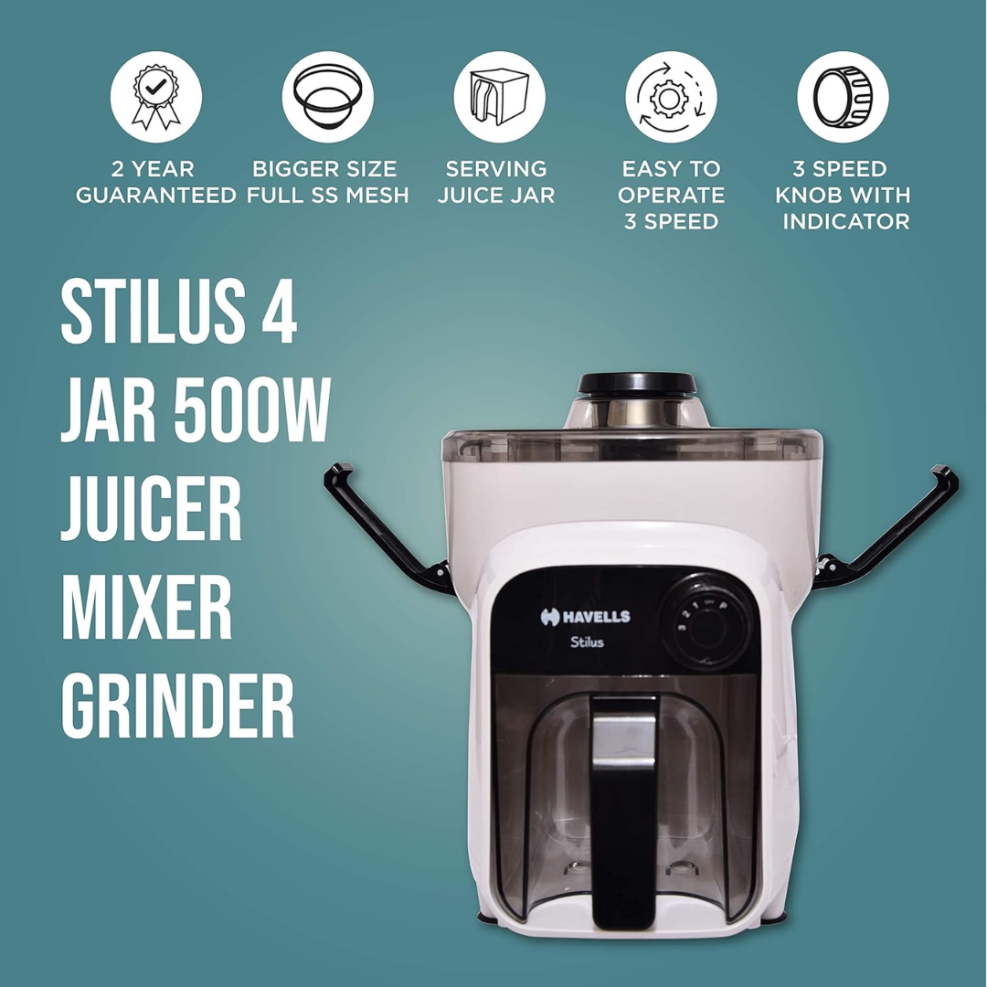 Havells 3 Jars Aspro Grinder 500 Watt Mixer Grinder - GHFM