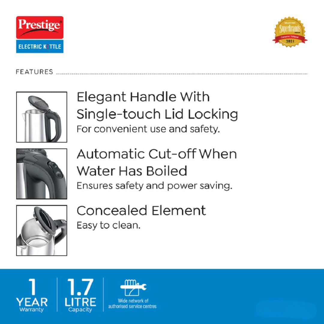 Prestige 1.8 Ltrs Automatic Cut-off Electric Kettle 1500W - 41588 PKOSS 1.8