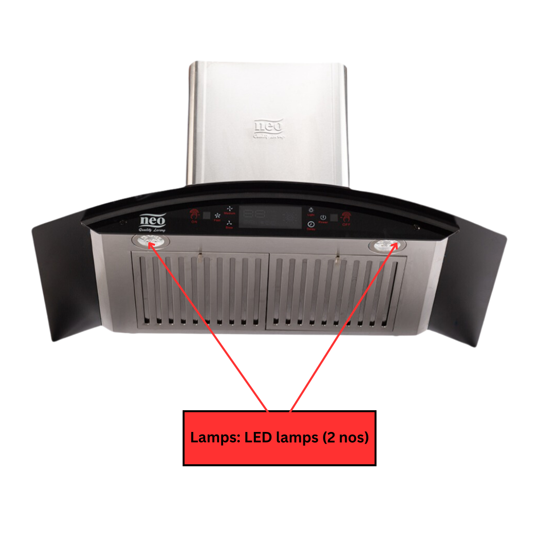 Neo 90 cm Baffle Filter Wall Mount Chimney - Glass Hood Baffle Touch