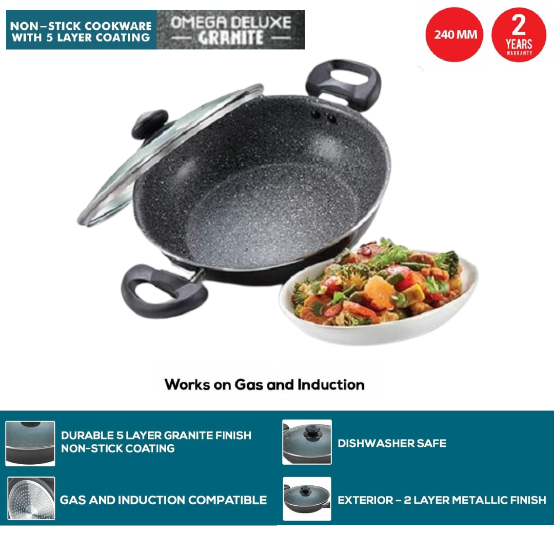  Prestige 2.4L Omega Deluxe Non-Stick Kadhai Induction Base Non-Stick Granite Finish
