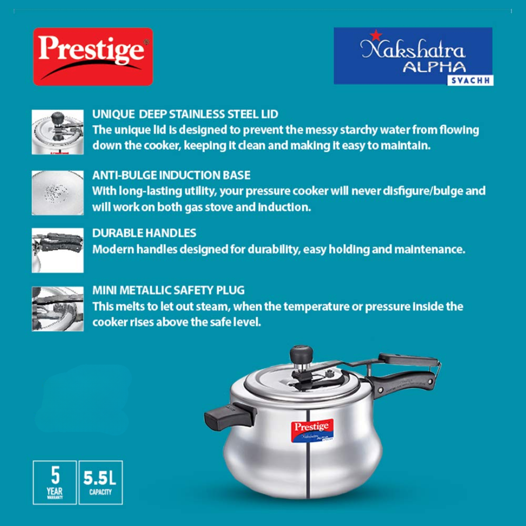 Prestige 20258 - 5 Ltrs Nakshatra Alpha Svachh SS Handi Pressure Cooker