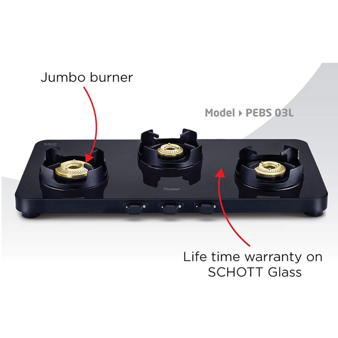 Prestige 3 Burner Slim Cooktop Schott Glass Edge Gas Stove - 40186 PEBS 03
