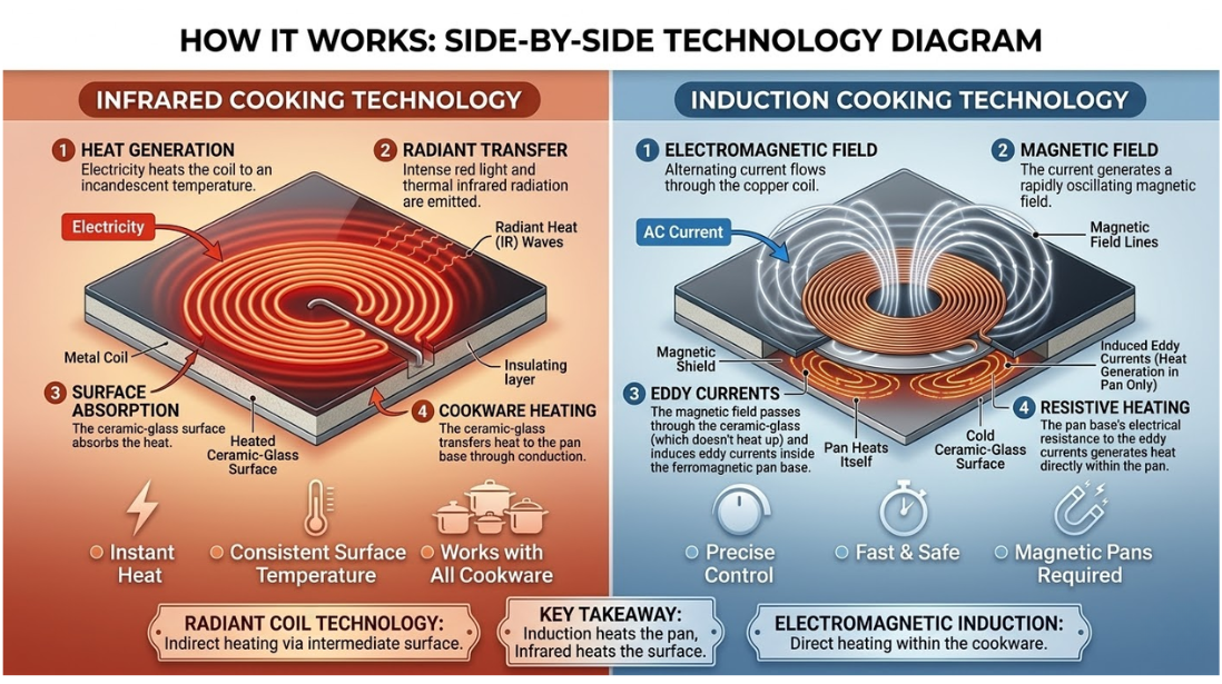 How Infrared and Induction Cooktops Work Diagram