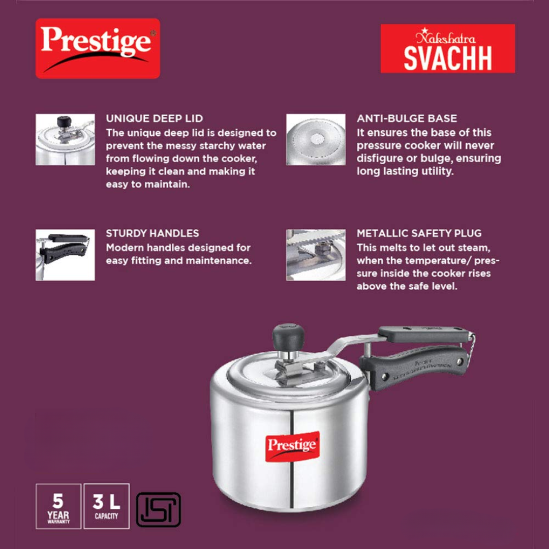 Prestige 10730 Nakshatra Svachh Straight Wall Pressure Cooker 3 LTRS