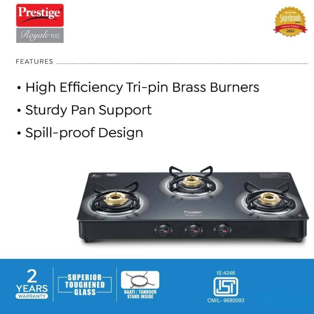 Prestige 2 Burners 40512 Royale Plus Manual Ignition Glasstop Black