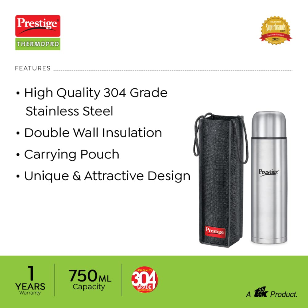 Prestige 500ML SS Steel Lid Lock with Bag Vacuum Thermopro Flask - 99507