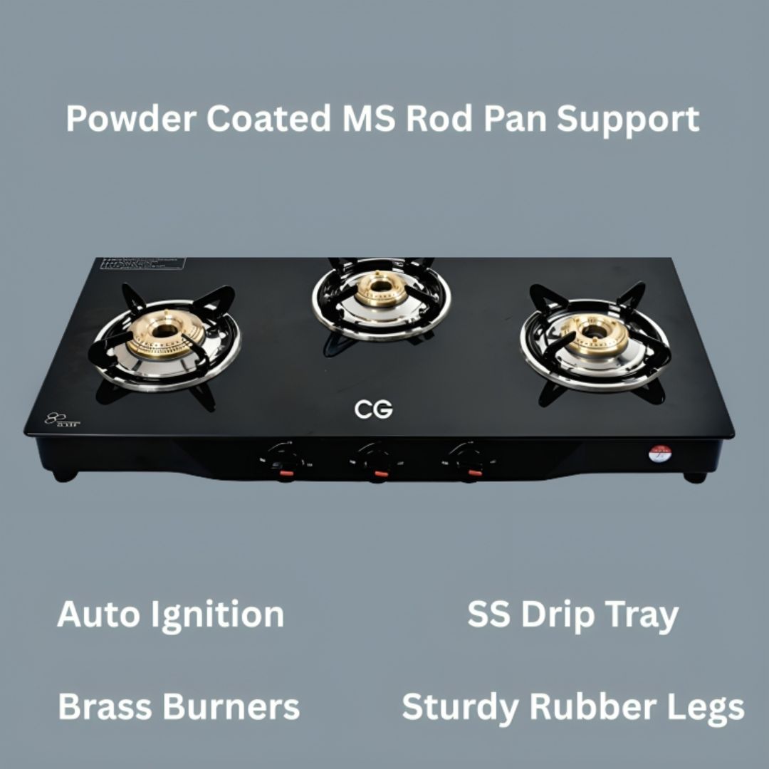 CG 3 Burner Tempered Glass Gas Stove - CGGS3BGT