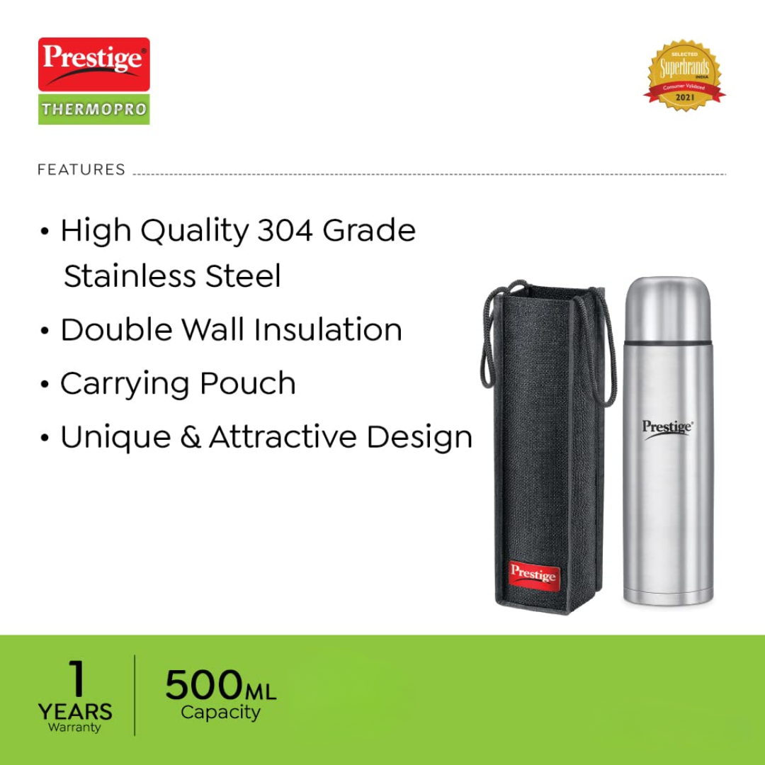 Prestige 500ML SS Steel Lid Lock with Bag Vacuum Thermopro Flask - 99506