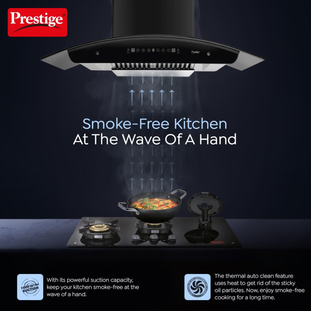 Prestige 41817 OSCAR 900 Contemporary Black Kitchen Hood Chimney