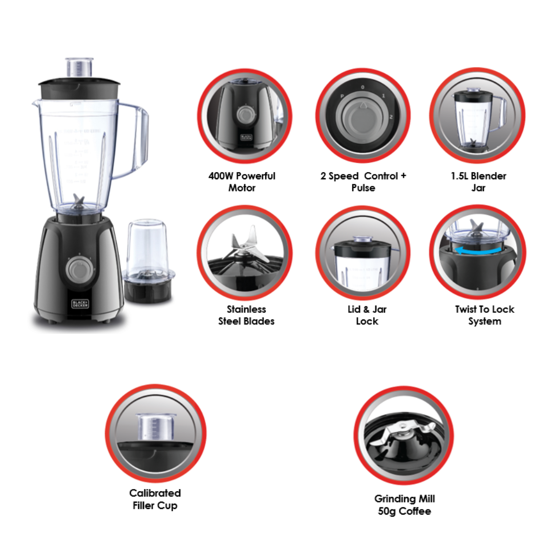 Black+Decker 1.5L Blender with Grinding Mill 500W - BX520-B5