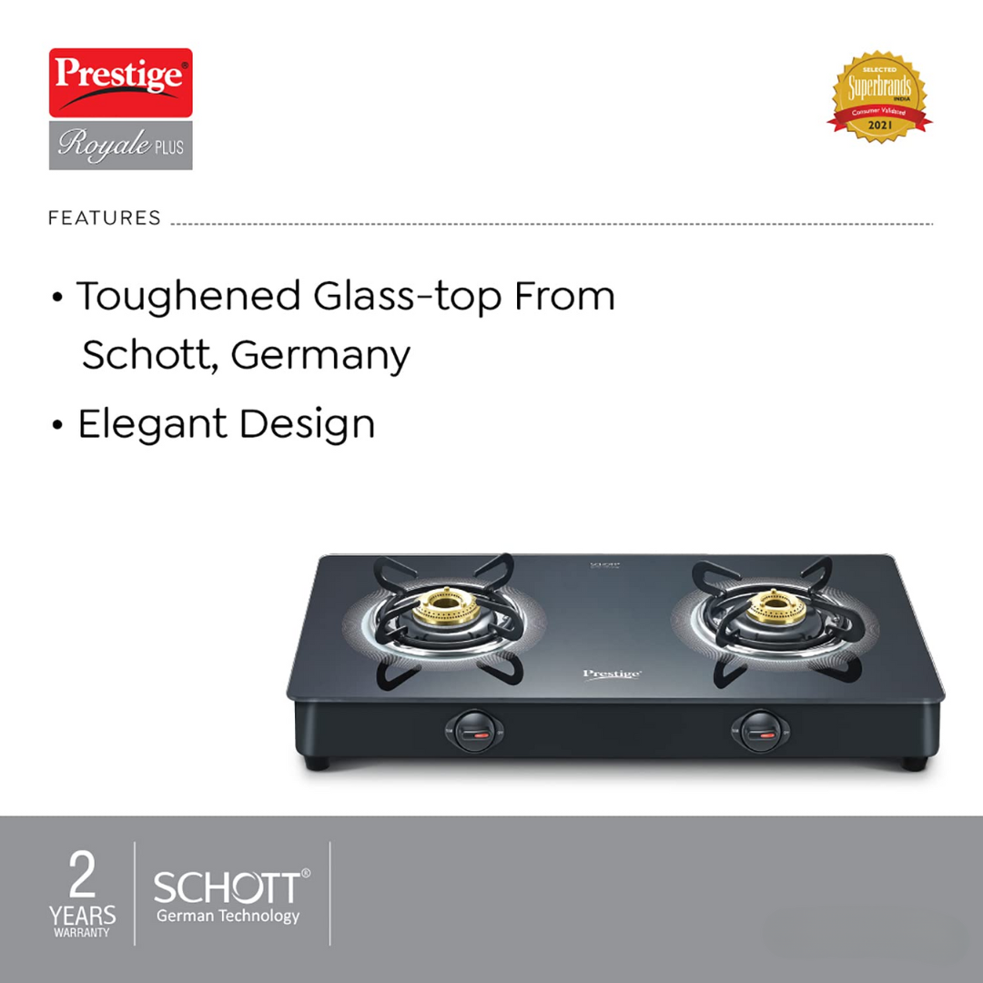 Prestige 2 Burners 40512 Royale Plus Manual Ignition Glasstop Black