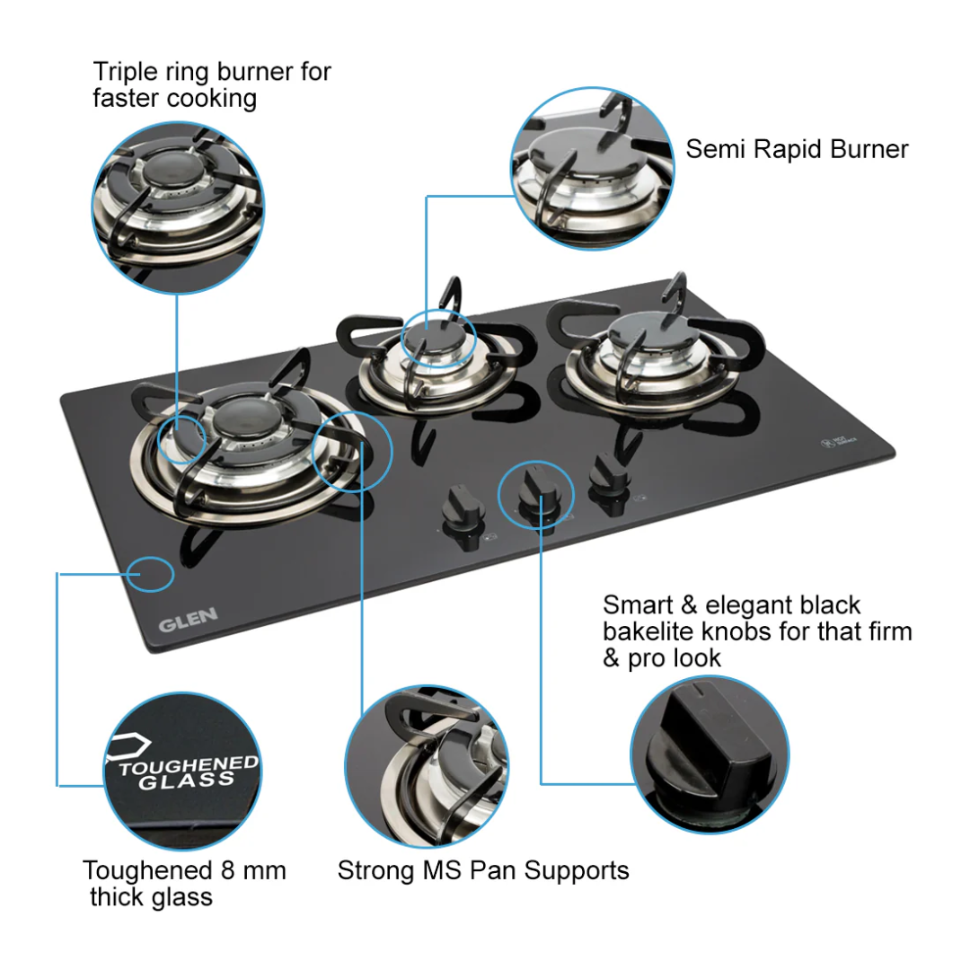 Glen 8 Function 65 Ltr Bulit In Oven - BO 660 MR+Turbo Black