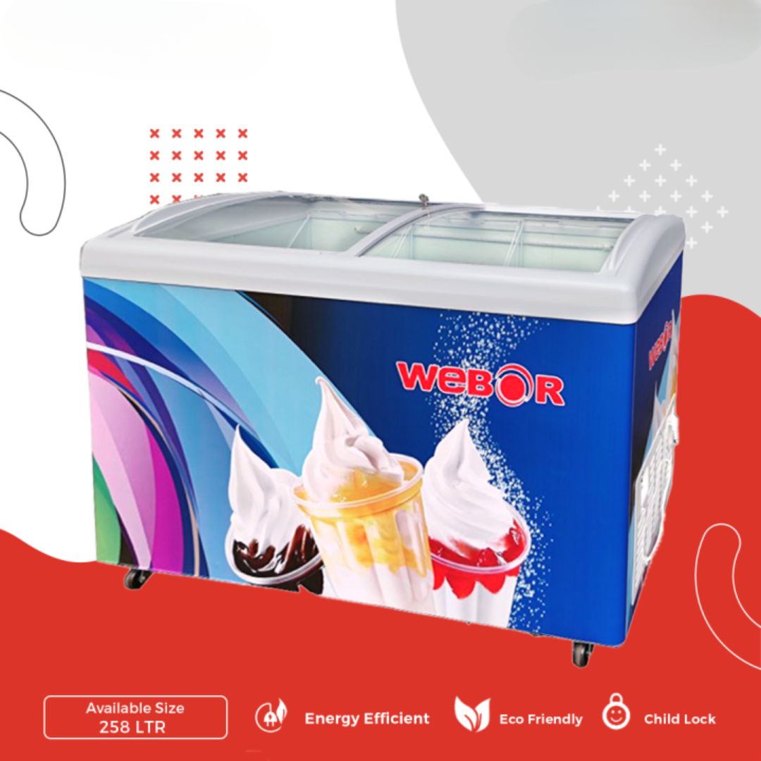 Webor 258 Ltr Glass Top Curve Design Chest Freezer - EMGT 258