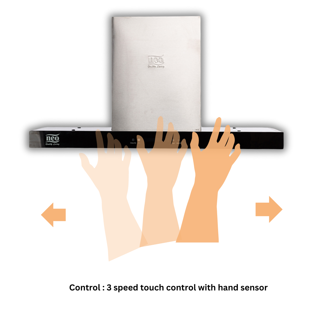 Neo 90 cm Baffle Filter Wall Mount Chimney - Sleek Touch 