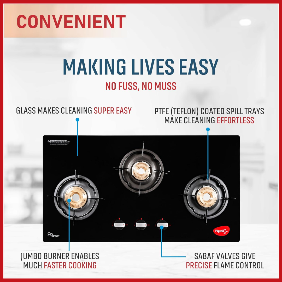 Pigeon 3 Burner Glasstop Gas Stove - Infinity 3BR Auto SA