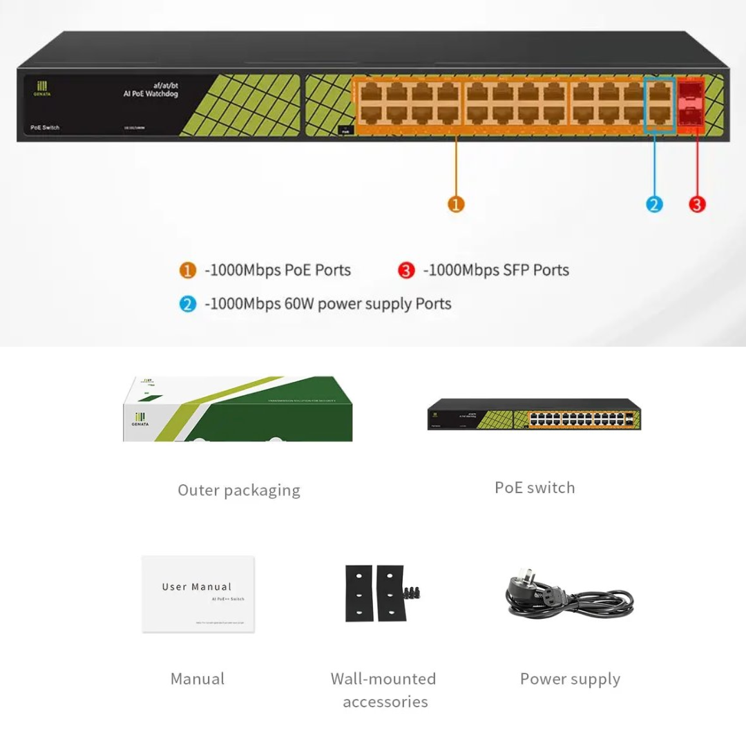 Genata 24+2 Port Gigabit PoE Switch - GNT-P1026G6