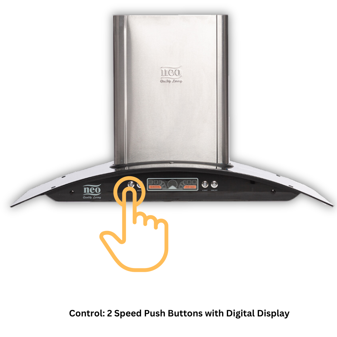 Neo 90 cm Baffle Filter Wall Mount Chimney - Glass Hood Baffle Touch