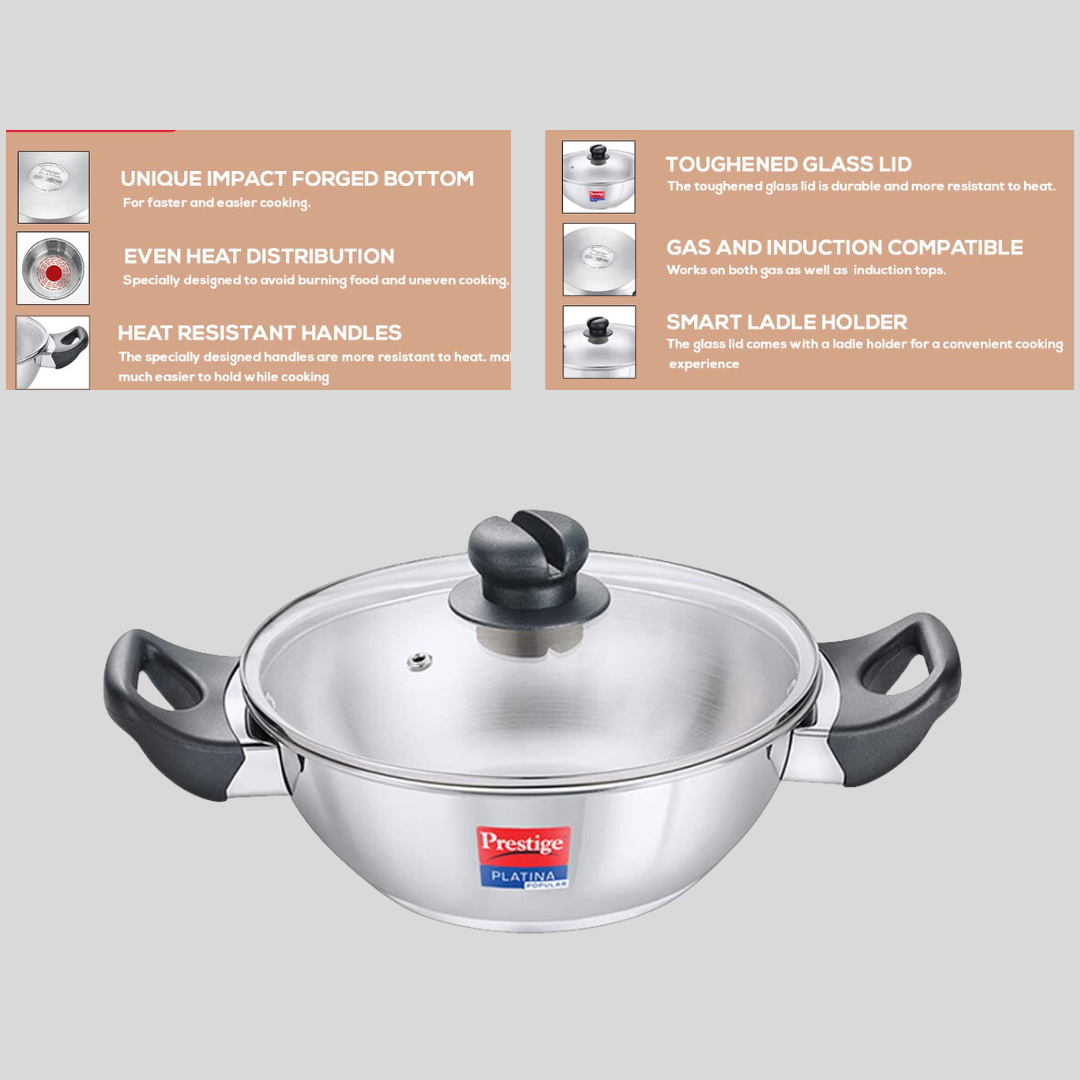 Prestige 36159 2.8 Ltrs Platina Kadai 240 mm with SS Lid  