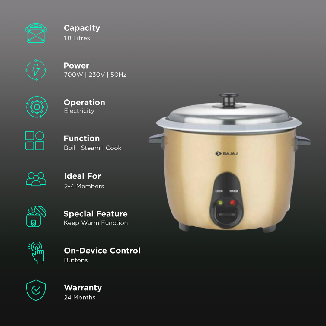 Bajaj 1600W KTP 1.7 Litre Gold Electric Kettle 