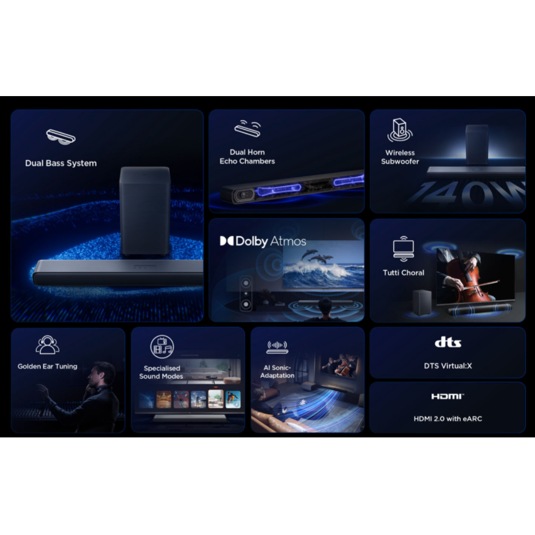 TCL 2.1 Channel Dolby Atmos Soundbar with Wireless Subwoofer S55H